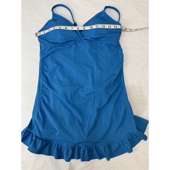 Jantzen One-Piece Skirted Swimsuit Swimdress Blue Ruffle Retro Pin-Up Style 10 - Picture 2 of 7